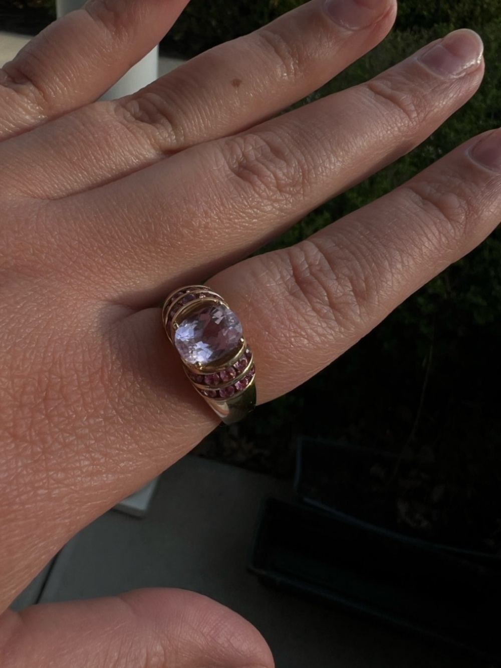 9k gold amethyst and pink sapphire ring